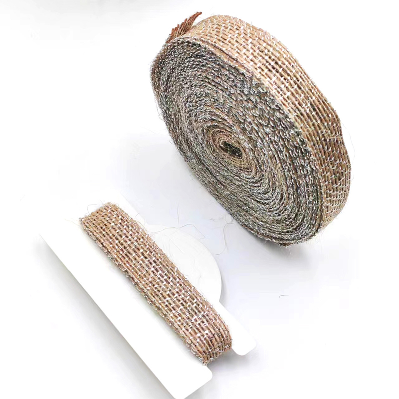 DIY decoratie jute stoffen lint met zilveren vislijn 85% jute 15% polyester