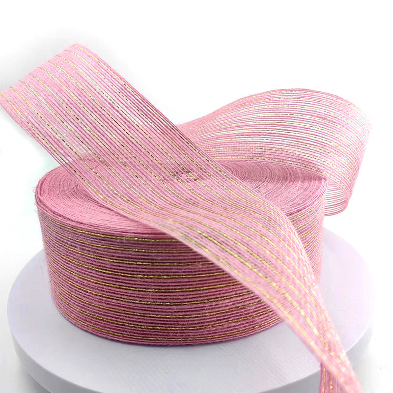 Roze Jute Ribbon Jute Burlap Rollen voor cadeau verpakking Kerstmis bruiloft decoratie 2,6 inch