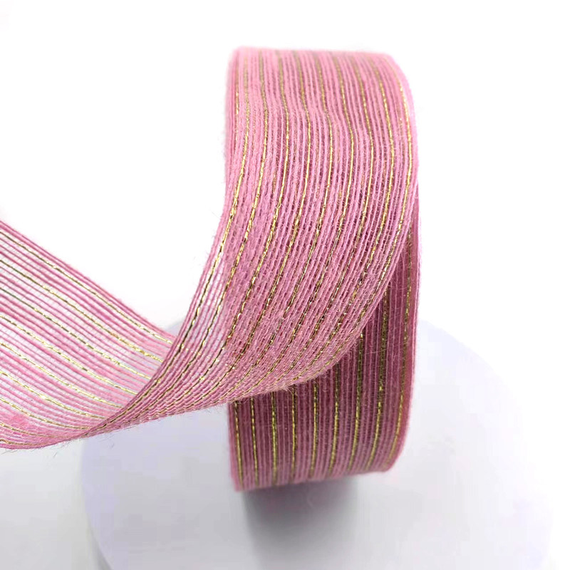 Roze Jute Ribbon Jute Burlap Rollen voor cadeau verpakking Kerstmis bruiloft decoratie 2,6 inch