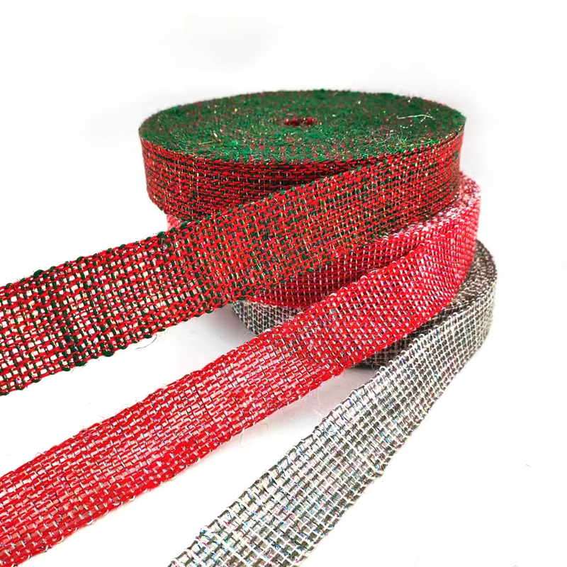 Duurzaam 4 cm Rood Oranje Zilveren Kleurrijke Kerst Decoratieve Jute Ribbon Webbing