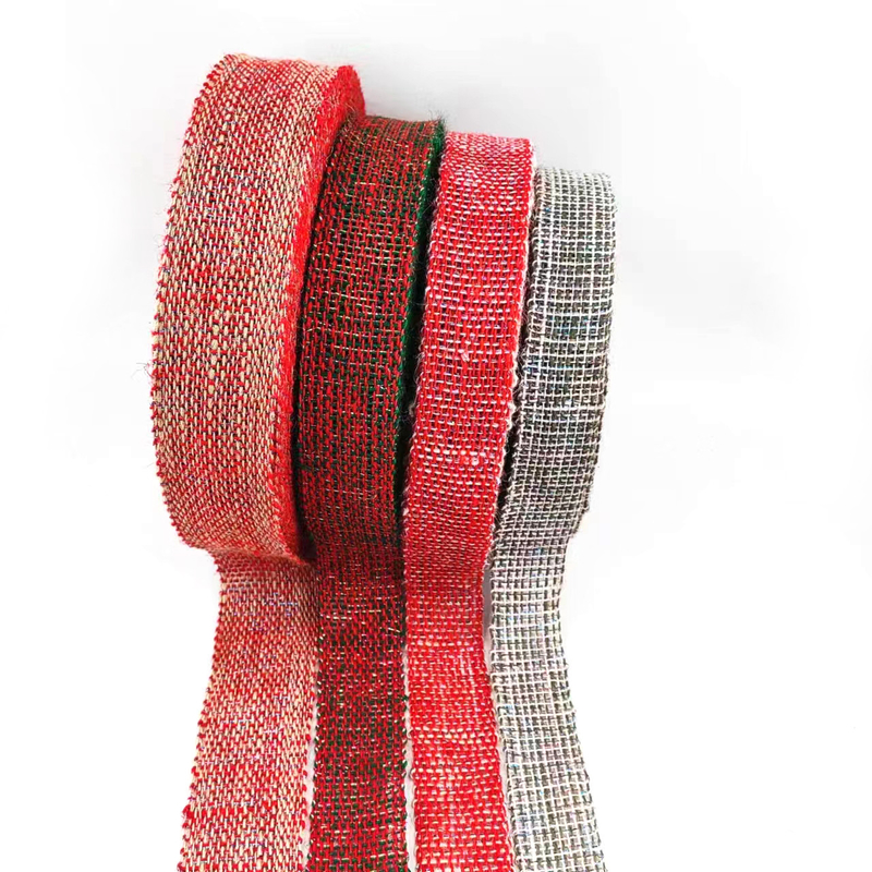 Duurzaam 4 cm Rood Oranje Zilveren Kleurrijke Kerst Decoratieve Jute Ribbon Webbing