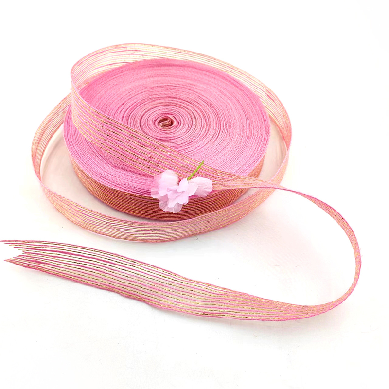 50% jute 50% polyester vis zijde glitter decoratief jute lint voor cadeau verpakking