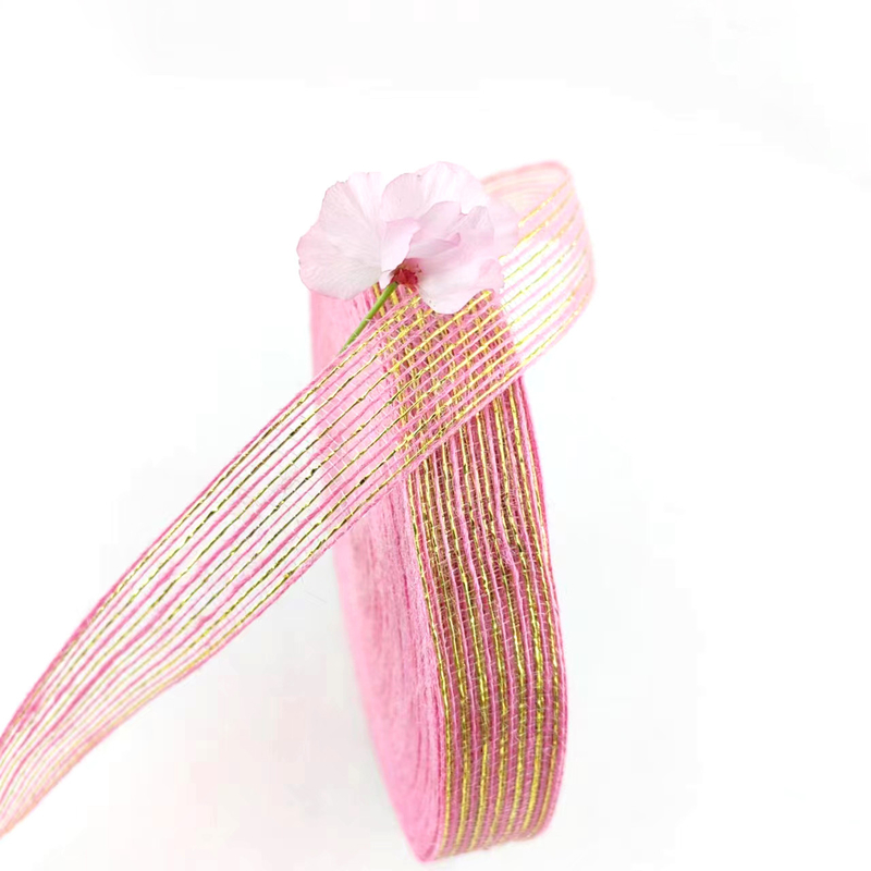 50% jute 50% polyester vis zijde glitter decoratief jute lint voor cadeau verpakking
