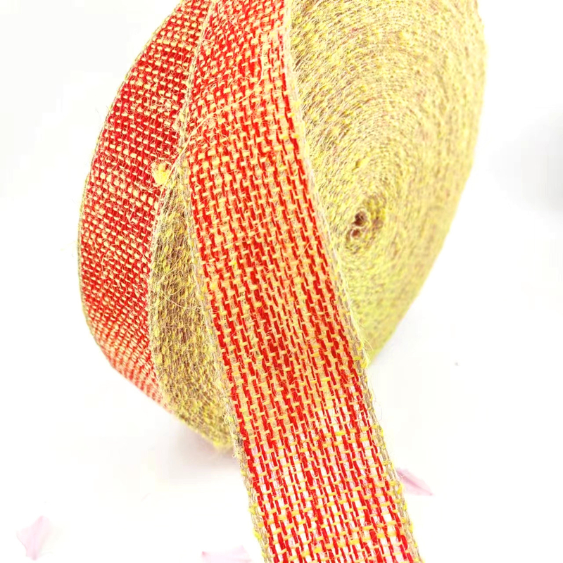 100% jute stoffen kleding Kersbogen jute lint met gele rand voor de woningversiering