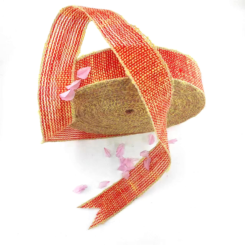 100% jute stoffen kleding Kersbogen jute lint met gele rand voor de woningversiering