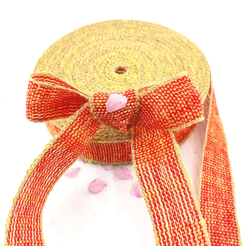 100% jute stoffen kleding Kersbogen jute lint met gele rand voor de woningversiering