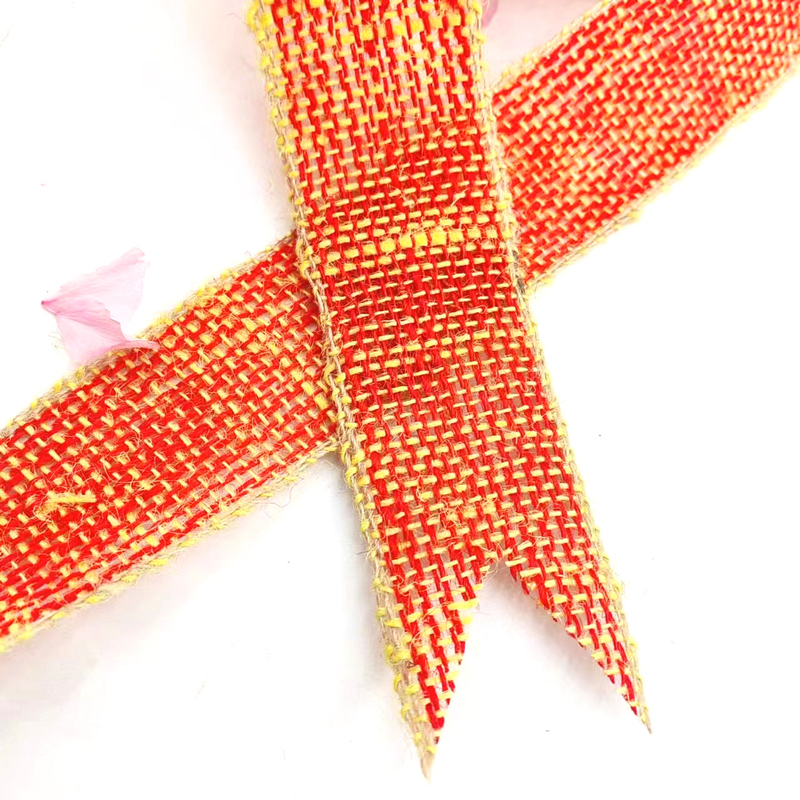 100% jute stoffen kleding Kersbogen jute lint met gele rand voor de woningversiering