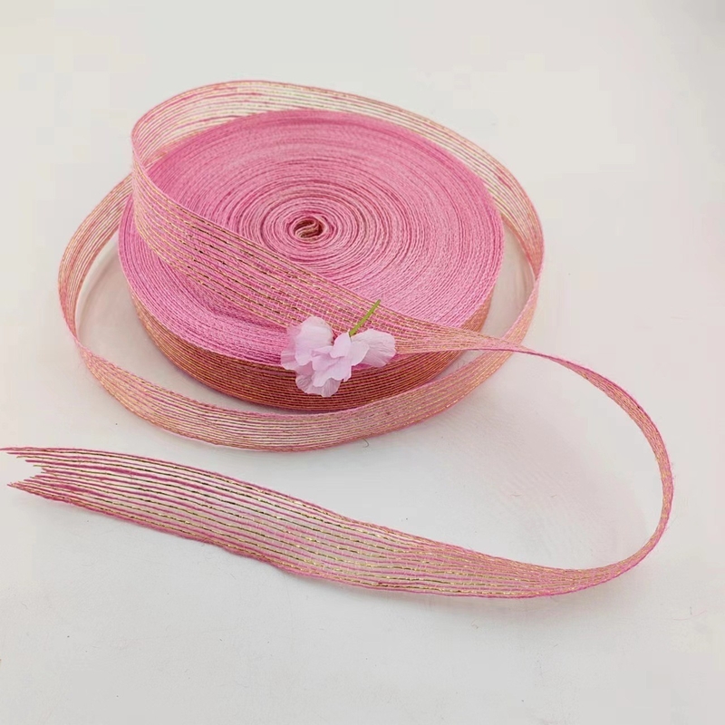 Jute en polyester visfillet Glitter decoratief lint voor direct roze lint cadeauwrap
