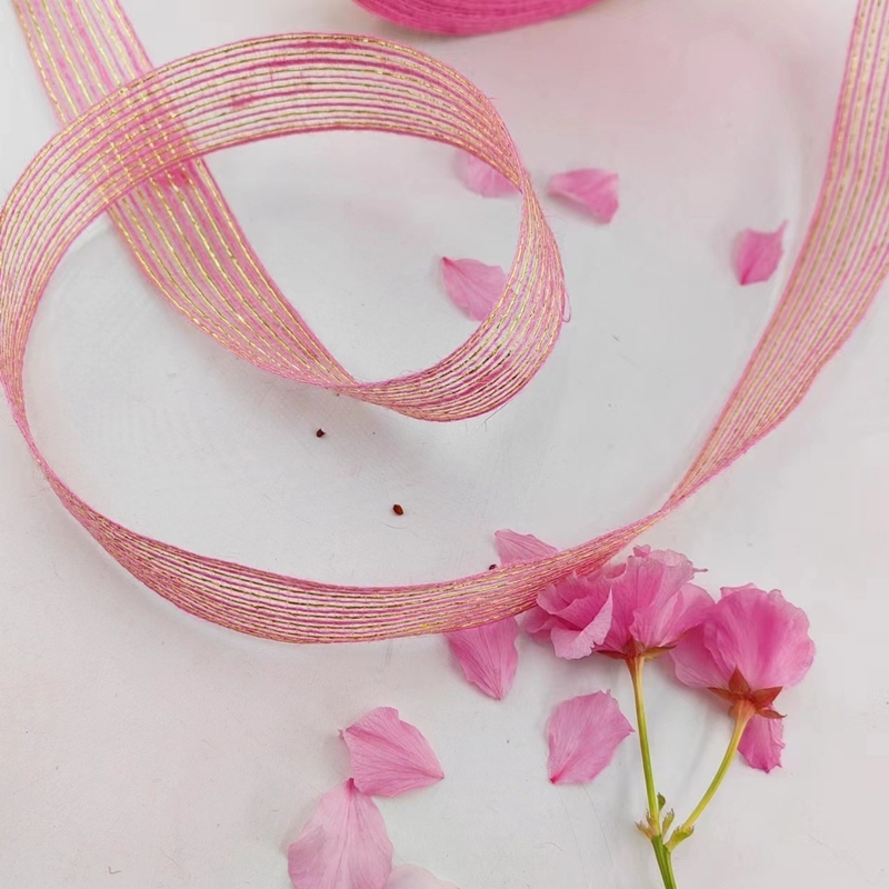 Jute en polyester visfillet Glitter decoratief lint voor direct roze lint cadeauwrap