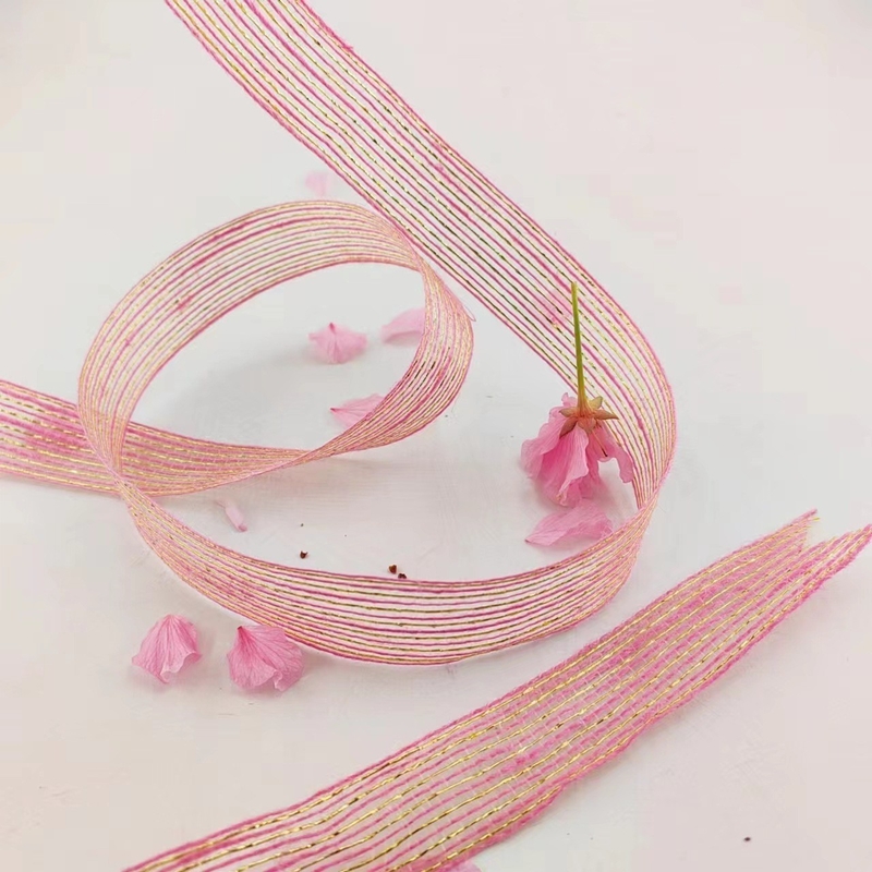 Jute en polyester visfillet Glitter decoratief lint voor direct roze lint cadeauwrap