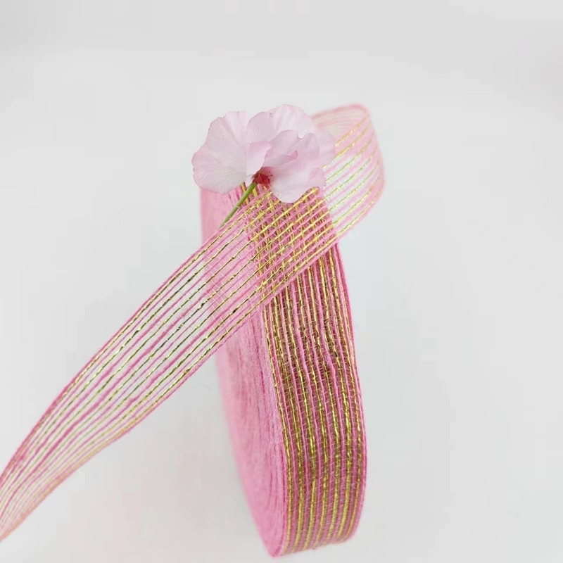 Jute en polyester visfillet Glitter decoratief lint voor direct roze lint cadeauwrap