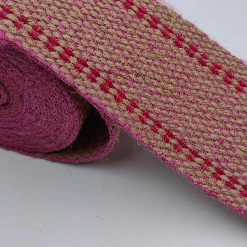 Producenten Op maat gemaakte jute webbing dubbelkleurige rugzakband met op maat gemaakte kleuren