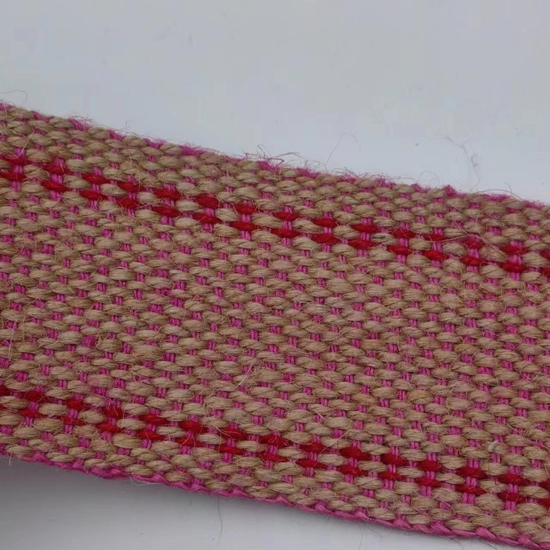Producenten Op maat gemaakte jute webbing dubbelkleurige rugzakband met op maat gemaakte kleuren