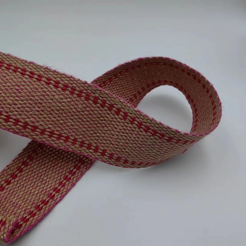 Producenten Op maat gemaakte jute webbing dubbelkleurige rugzakband met op maat gemaakte kleuren